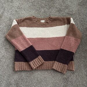 Altar'd State Striped Sweater in Brown, Cream, and Pink